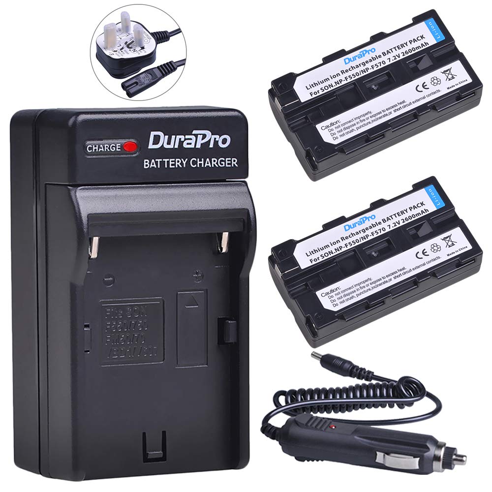 DuraPro 2Pcs NP-F550 NP F550 Battery + AC Charger for Sony NP-F550,NP-F330,NP-F530,NP-F570 and Sony CCD-RV100,CCD-RV200,CCD-SC5, CCD-SC5/E, CCD-SC55E, CCD-SC55, CCD-SC6, CCD-SC65 and LED Video Light