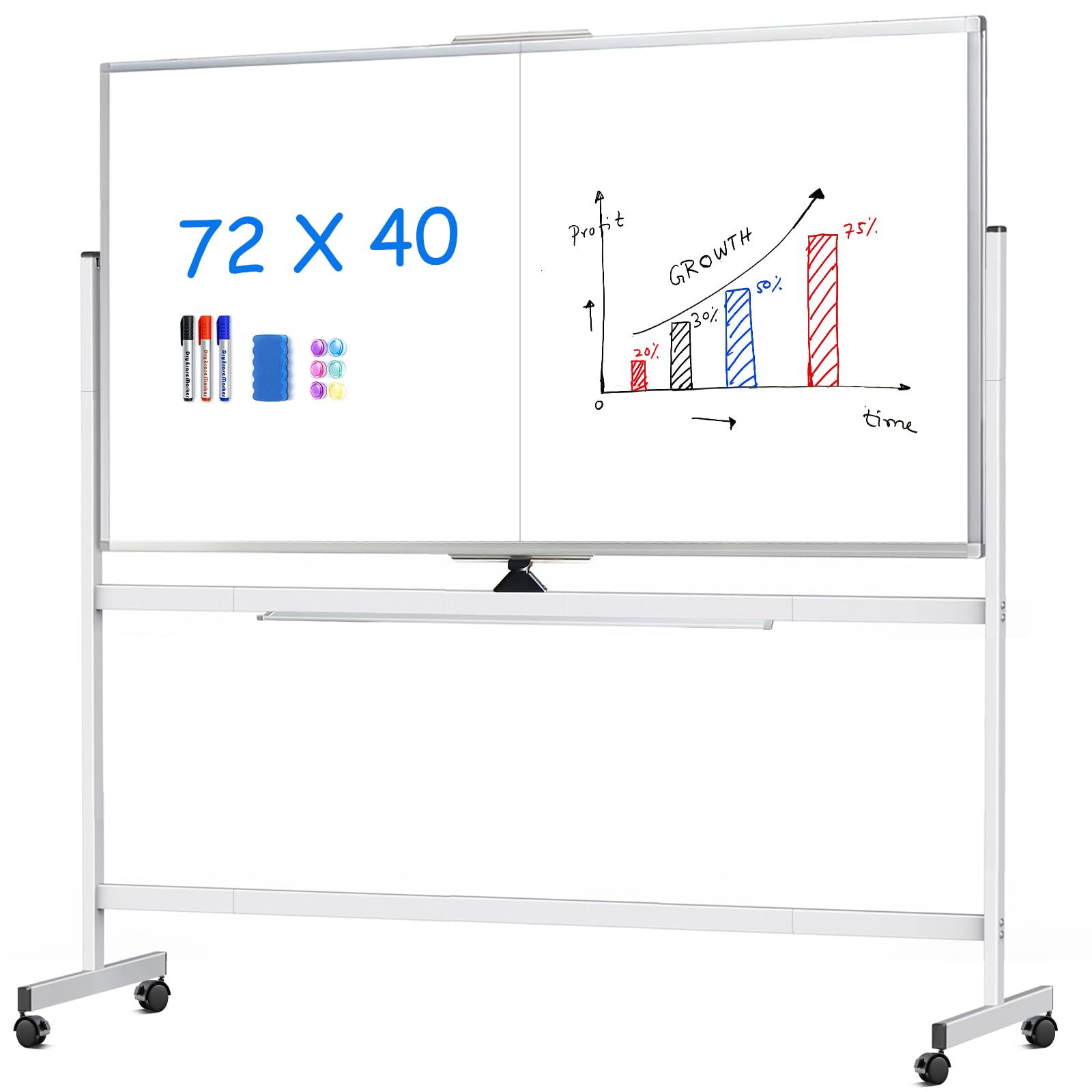 Photo 1 of maxtek Rolling Whiteboard, 72x40 Large Double-Sided White Board Dry Erase on Wheels, Giant Magnetic White Board Standing for Office, School, Home Office, Homeschool(72 x 40)
