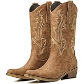 RURUNA Cowboy Boots for Women, Cowgirl Boots with Embroidered and Chunky Heel,Ideal for Daily Wear and Country Fashion