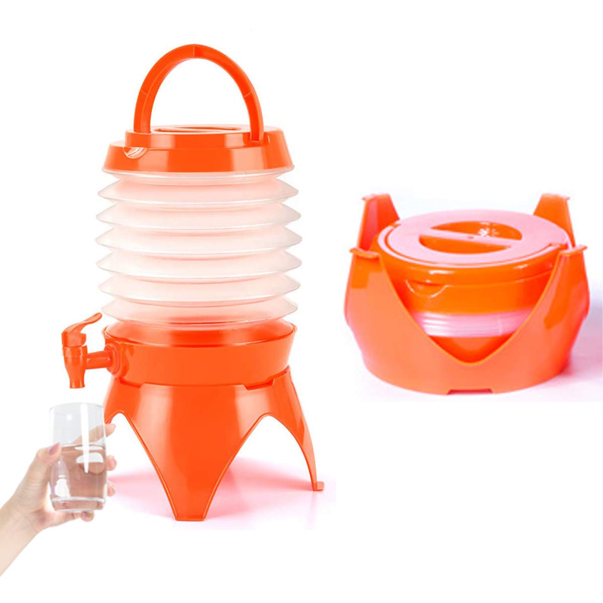 Zeeanker Outdoor Collapsible Water/beer Beverage Container Drink Dispenser,Telescopic Folding Bucket/keg– 5.5L Large Plastic Portable for Outdoor Picnics Parties and More for Adults and Kids(Orange)
