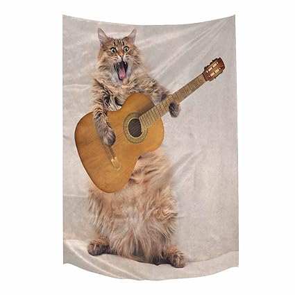 Interestprint Funny Rock Cat Play Guitar Wall Hanging Tapestry Art