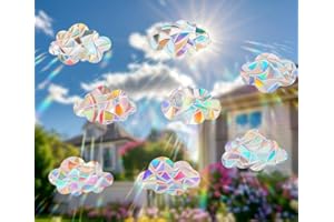 Colorful Sun Catcher Window Film, Rainbow Prism Static Cling PVC Sticker for Bird Strike Prevention, Modern Circular Design f