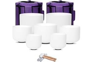 CALM CLANG 432hz Crystal Singing Bowl 6-12inch Set of 7 Pure White for Meditation Yoga Heart Chakra Meditation Heavy Duty Carrying Case with Sponge Padded Bundle Rubber Mallet Suede Striker O ring
