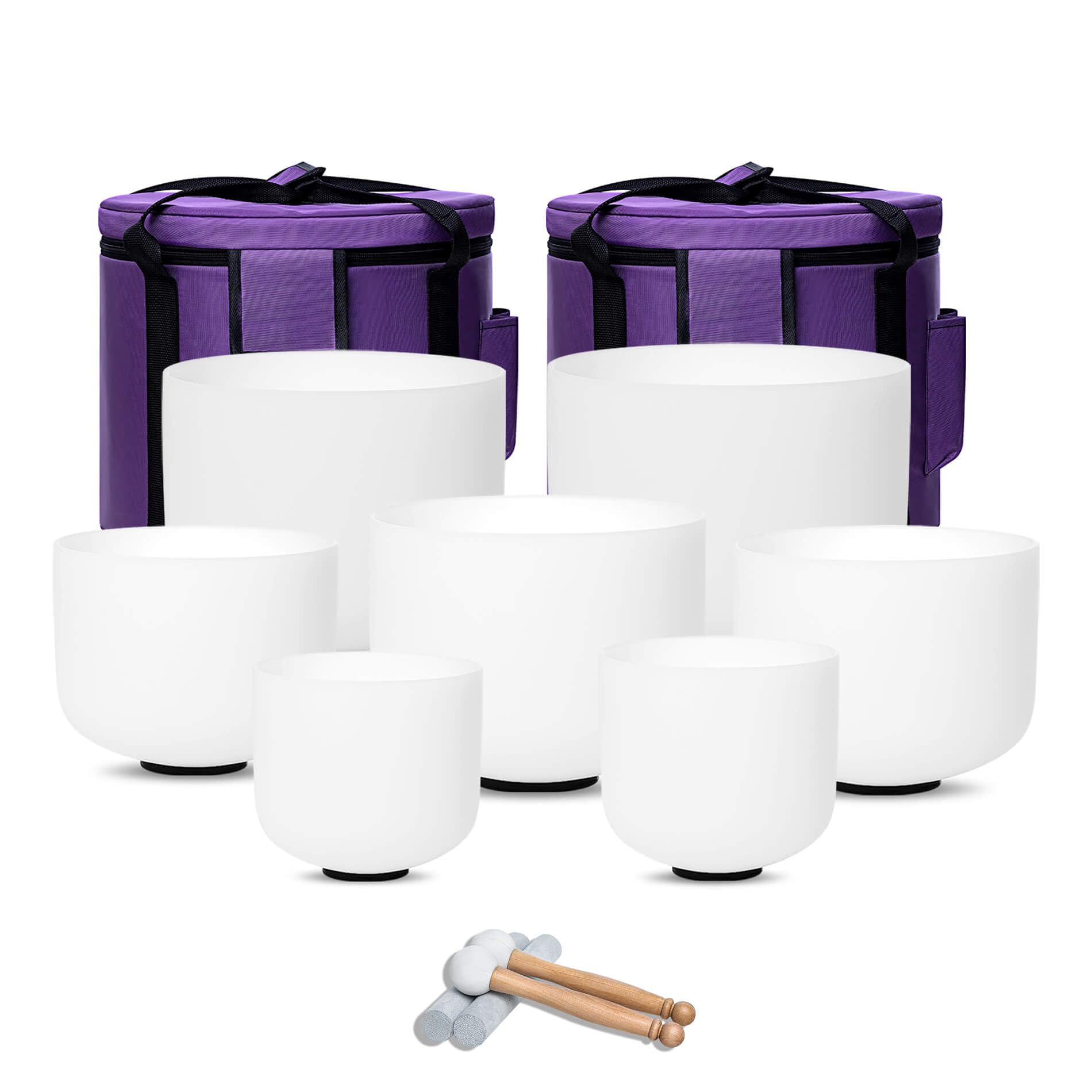 Photo 1 of *************FOR 1 SET, THE SMALLEST 2 BOWLS ARE BROKEN**************
CALM CLANG 432hz Crystal Singing Bowl 6-12inch Set of 7 Pure White for Meditation Yoga Heart Chakra Meditation Heavy Duty Carrying Case with Sponge Padded Bundle Rubber Mallet Suede Str