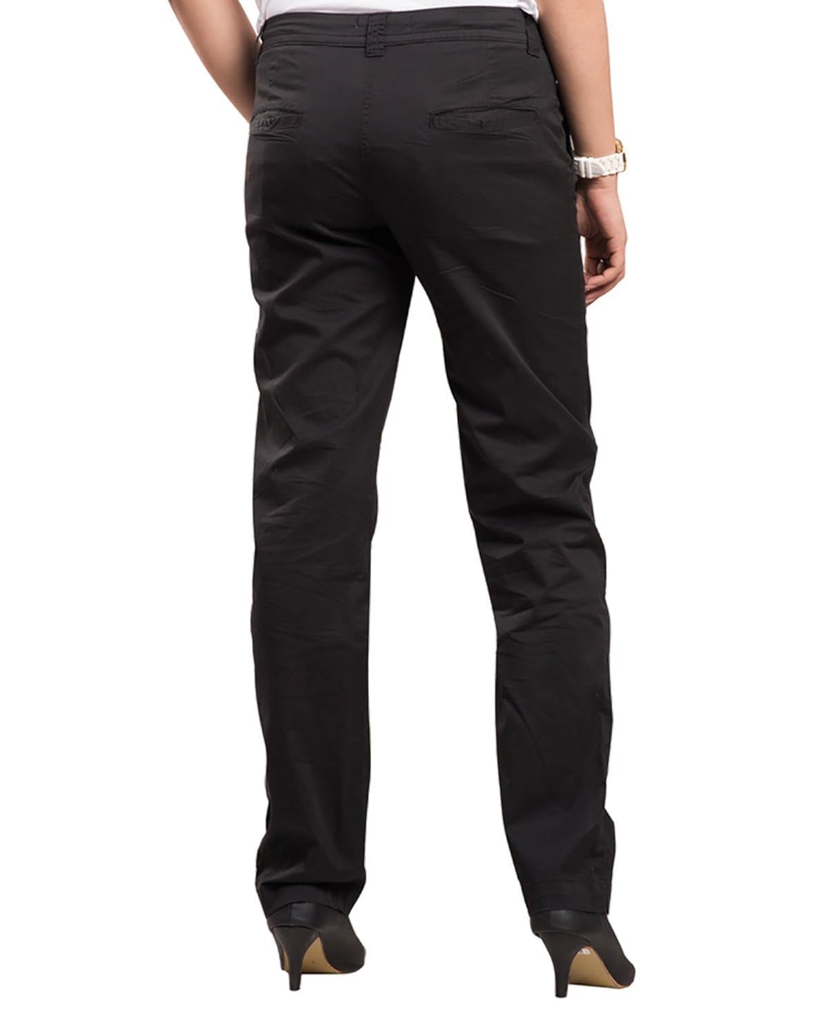 begonia women black stretch cotton spandex twill pants