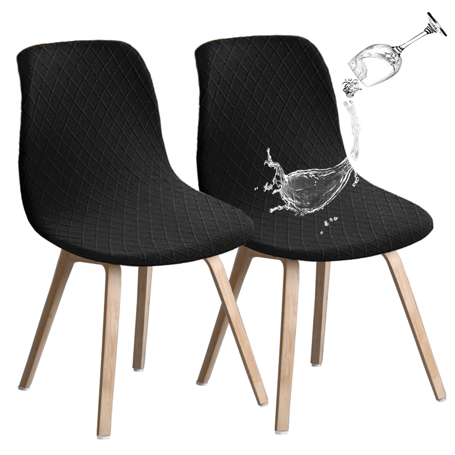 JUNZHE Shell Dining Chair Covers, Stretch Retro Chair Slipcovers Washable Removable Chair protector for Dining Room, Kitchen, Restaurant, Hotel (Black, Set of 2)