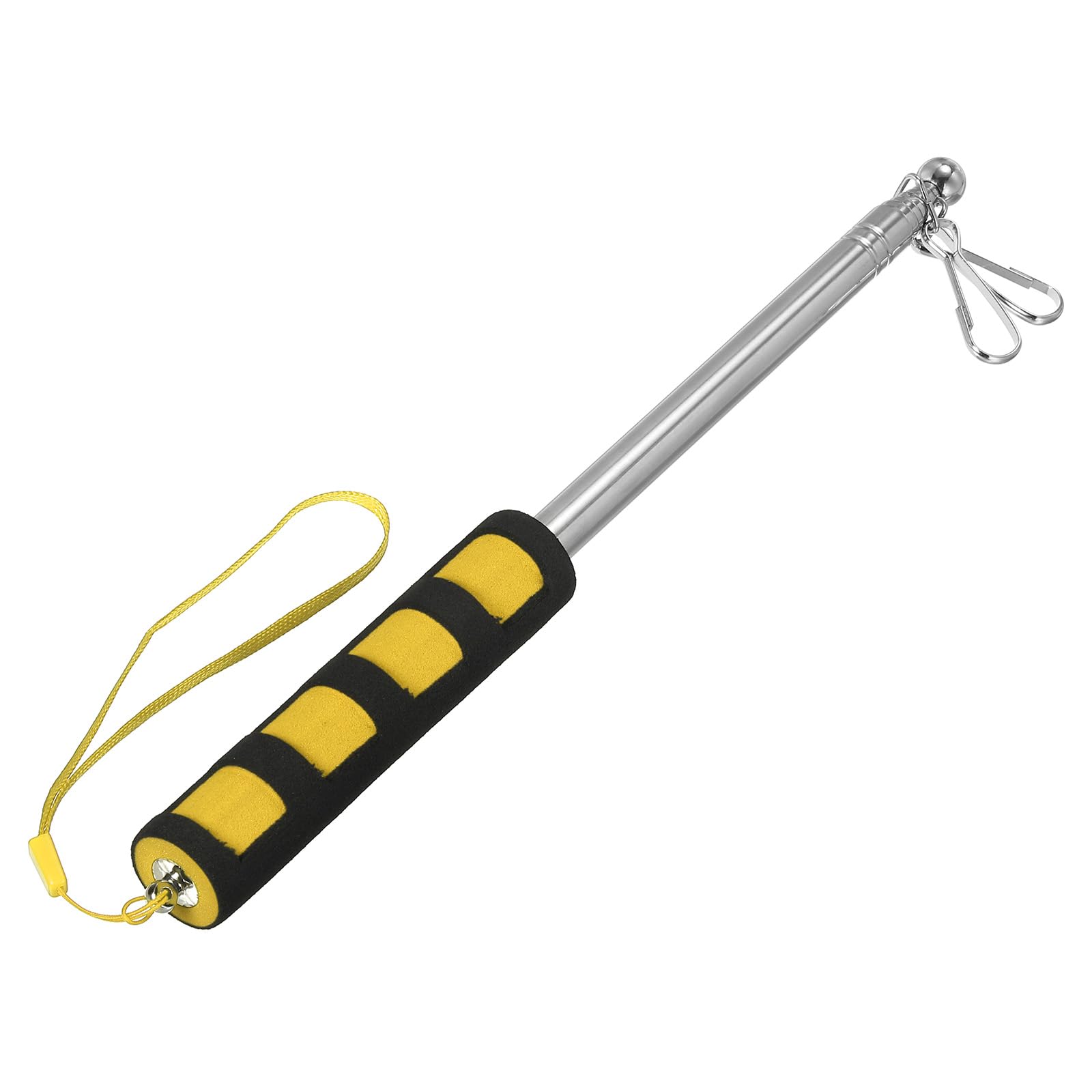 PATIKIL Telescopic Handheld Flagpoles, 5 Feet Sponge Handle Stainless Steel Telescoping Flag Poles Tour Guide Flag Pole with Clips, 7 Sections, Yellow