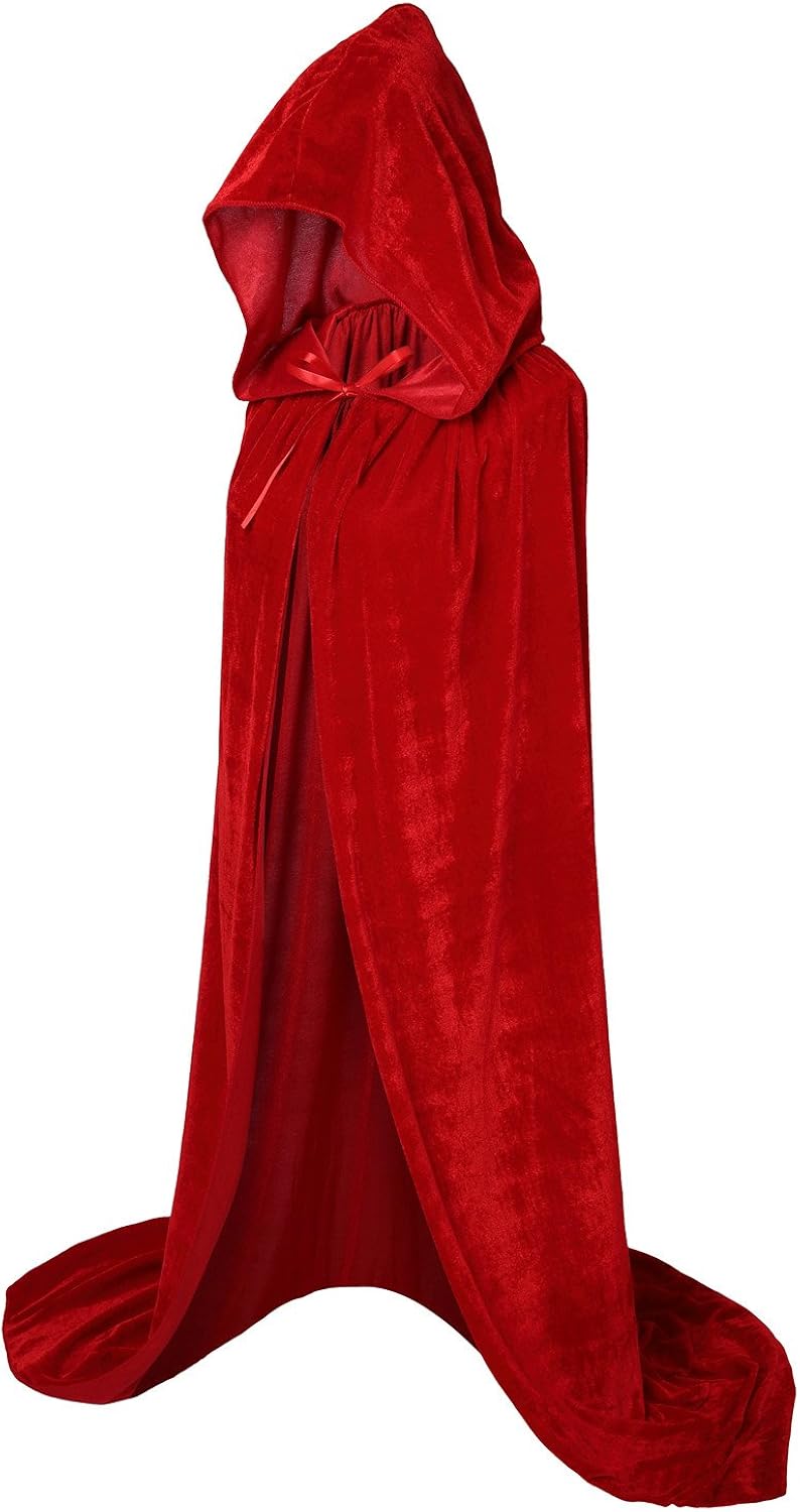 VGLOOK Full Length Hooded Cloak Long Velvet Cape for Christmas Halloween Cosplay Costumes 59inch Red: Clothing