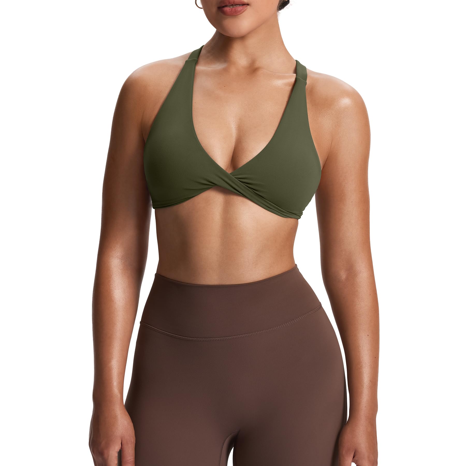 Photo 1 of Aoxjox Women's Workout Sports Bras Fitness Satara Low Impact Bra Yoga Crop Tank (Olive Green, Small)