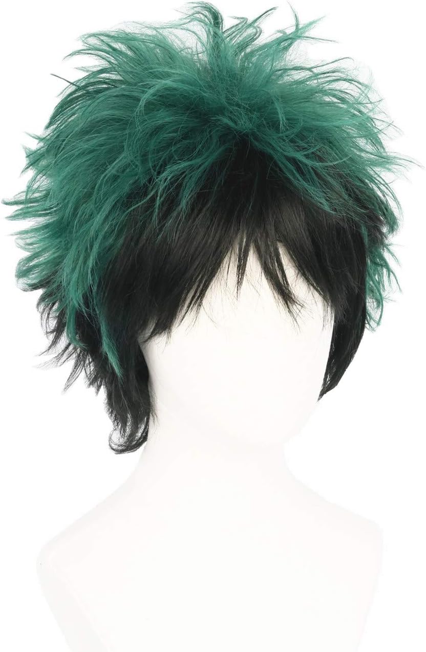 Topcosplay Unisex Anime Midoriya Izuku Cosplay Wig Layered Two Tone Short Black Green Wig