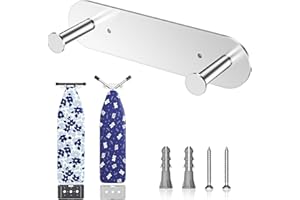 LOXSUN Ironing Board Holder Wall Mount,Ironing Board Hanger with Removable Hooks, Laundry Rooms Stainless Steel Ironing Board Hook for Wall for Y or T Leg