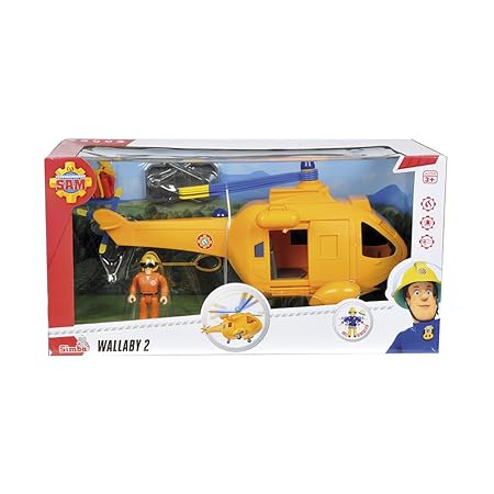 Feuerwehrmann Sam – Hubschrauber Wallaby mit Figur, 34 cm (Simba 9251002)