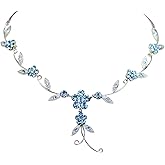 Faship Gorgeous Rhinestone Crystal Dangle Floral Necklace Earrings Set