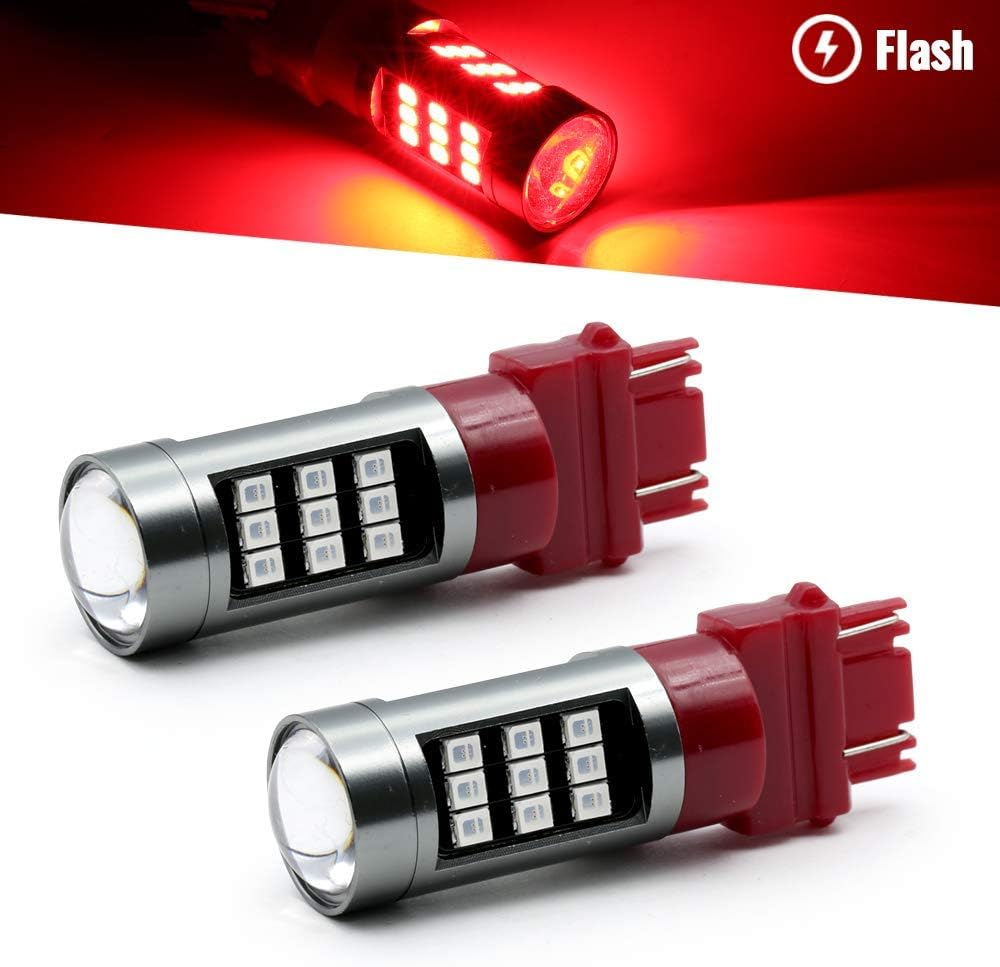 Syneticusa 3157 Red LED Stop Brake Flash Strobe Rear Alert Safety Warning 33-LED Light Bulbs