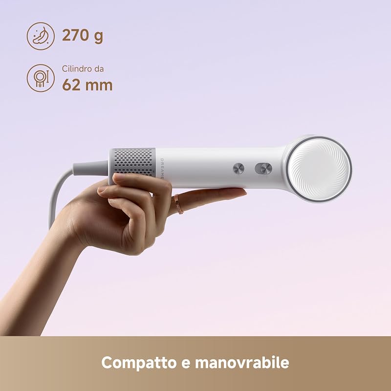 Mini, Phon Capelli Leggero (270 g), Asciugatura Rapida, Bianco