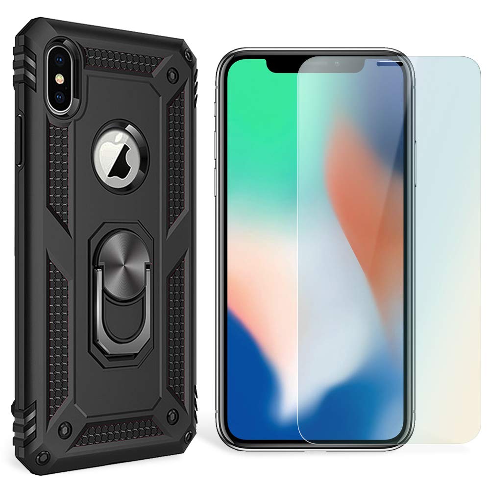 NALIA Rugged Case for iPhone XS Max - 360° Ring Stand & Magnetic Mount Compatible - RINGDEFEND (Heavy Duty Cover) - German Brand, Color:Black