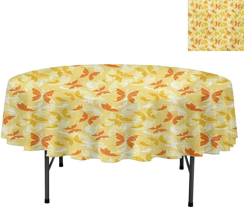 Aishare Store Round Polyester Table Cloth, Butterfly Pattern with Swirls Romantic Animals of Spring, Table Cloth for Dining Room Party Outdoor Picnic, Round 54", Orange Yellow Earth Yellow