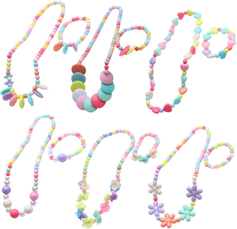 TOYMYTOY 6 Set Princess Necklace and Bracelet Baby Girls Jewelry Set Party Favors(Random Style), Small