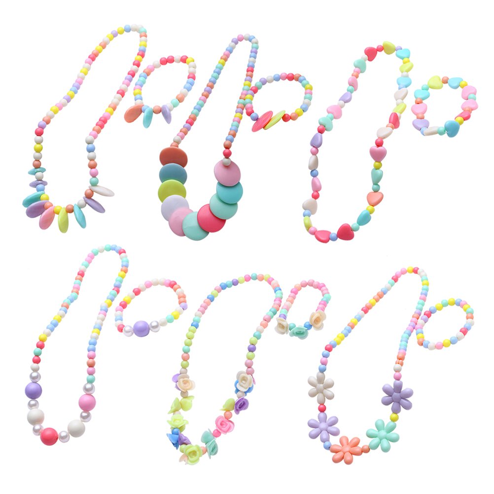 TOYMYTOY 6 Set Princess Necklace and Bracelet Baby Girls Jewelry Set Party Favors(Random Style)