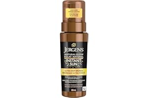 Jergens Natural Glow Instant Sun Sunless Self Tanning Mousse for Dry Skin, Ultra Deep Bronze Shade (180 mL)