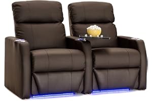 Seatcraft Sienna Home Theater Seating, Living Room, Power Recline, Cupholders, Ambient Base Lighting, Space Saver (Brown, Row of 2)