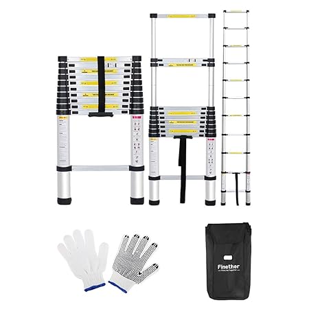 Finether Leiter Teleskopleiter 3.2M Aluleiter Anlegeleiter Mehrzweckleiter Alu max Belastbarkeit 150 kg
