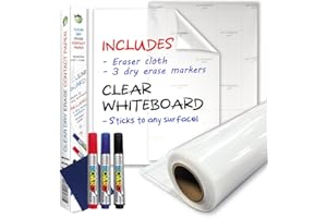 Clear Adhesive Sheets Roll on Wall 18 x 78Inch (6.5 Ft), Includes 3 Dry Erase Markers, Bulletin Board Paper, Clear Adhesive Vinyl Sheets, Transparent Contact Paper, Peel and Stick Film by HA SHI