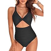 Tempt Me Women One Piece Swimsuits Tummy Control Cutout Bathing Suits Ruched V Neck Twist Front Swimwear