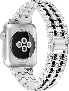 MEFEO Compatible with Apple Watch Band 38mm 40mm 42mm 44mm, Women Jewelry Wristband Bling Diamond Metal Replacement for iWatch Band SE Series 6 5 4 3 2 1 (Silver/Black, 38mm/40mm)