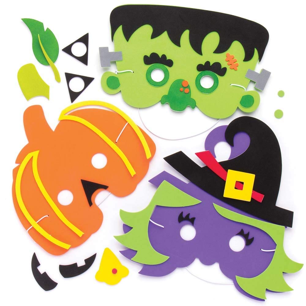 Baker Ross AR636 Mask Kits (Pack of 4) for Kids Halloween Arts and Crafts, Assorted
