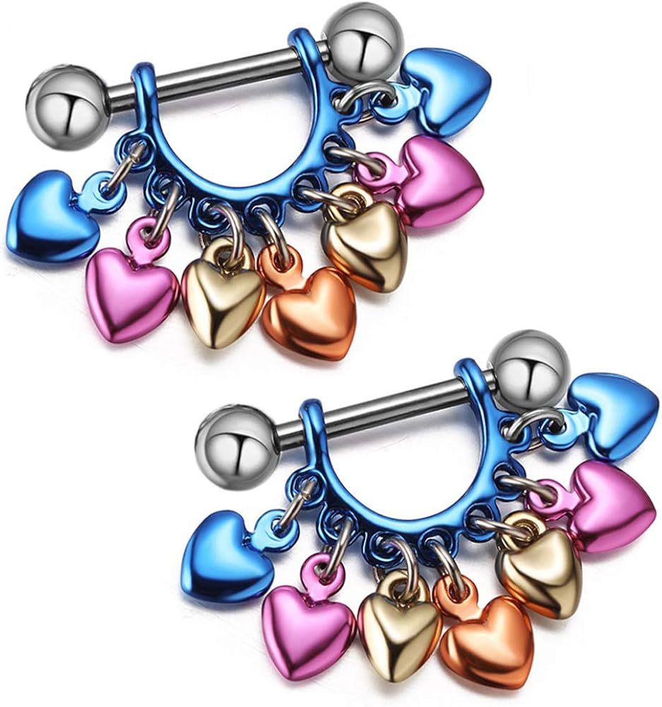 Gabry&jwl 2Pcs Handicrafts Dangle Nipple Rings 14G 316L