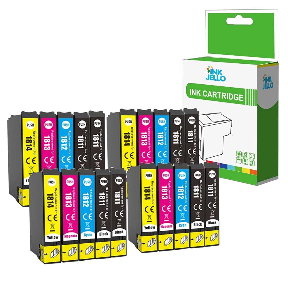 InkJello Ink Cartridge For Printer, Compatible With Epson XP102 XP202 XP205 XP212 XP215 XP225 XP30 XP302 XP305 XP312 XP315 XP322 XP325 XP402 XP405 XP405WH XP412 XP415 18XL (BK/C/M/Y 20-Pack)