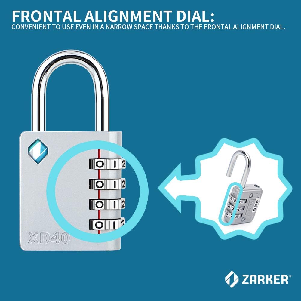 [ZARKER XD40] Padlock- 4 Digit Combination Lock for Gym, Sports, School & Employee Locker, Outdoor, Toolbox, Case, Fence and Storage - Metal & Steel - Easy to Set Your Own Combo - 1 Pack(Pink) - - 