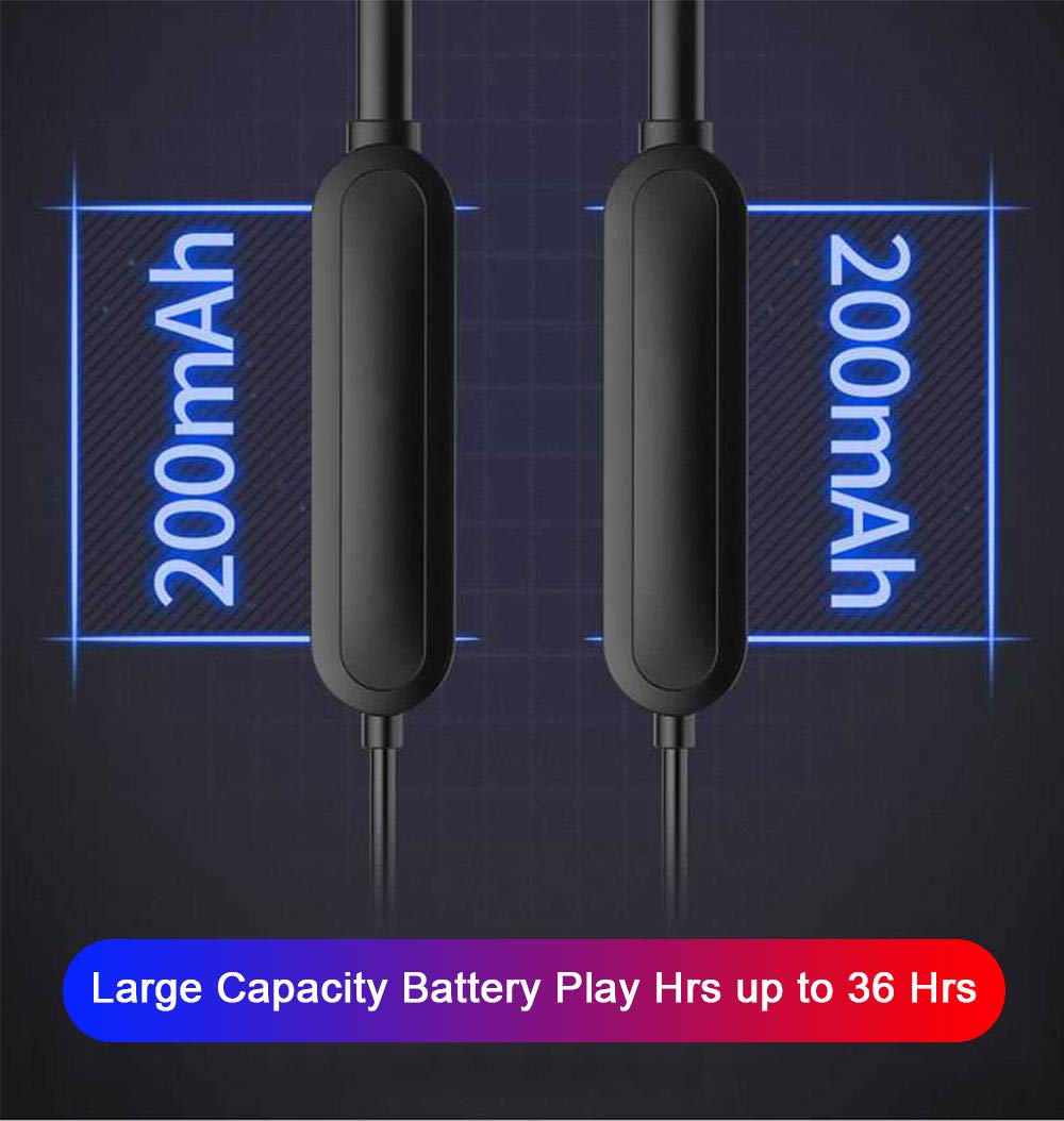 SLUB True Wireless Bluetooth Waterproof Sport HD Stereo Neckband Headphones with Mic 36H Play time Sweatproof for Cell Phone Double Battery Earbuds for iPhone/Android (Black)