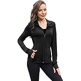 COZZYON Womens Athletic Full Zip Lightweight Yoga Workout Track Sports Zip Up Jacket with Thumb Holes