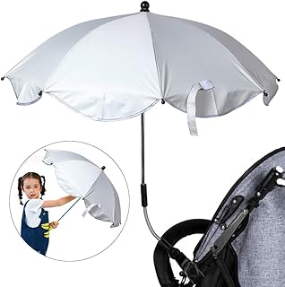 Urijk Kinderwagen Schirm Sonnenschirm Regenschirm für Kinderwagen Buggy UV Schutz Schirm mit flexiblen Schwanenhals Hand Sonnensegel Sonnenschutz (Schirmdurchmesser 65cm Schirmlänge 51cm)