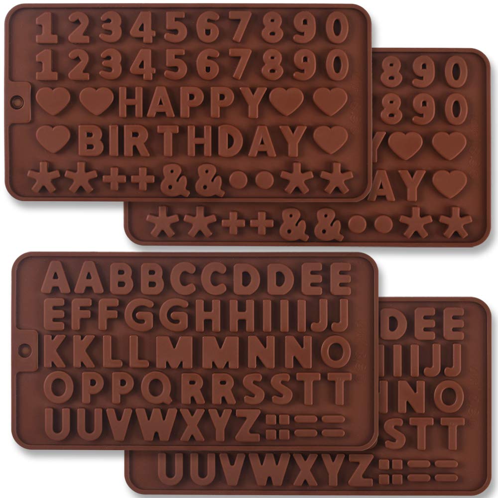 Newk Letter and Number Chocolate Silicone Molds, 4 Packs Silicone Molds for Birthday Cake Decorations Symbols