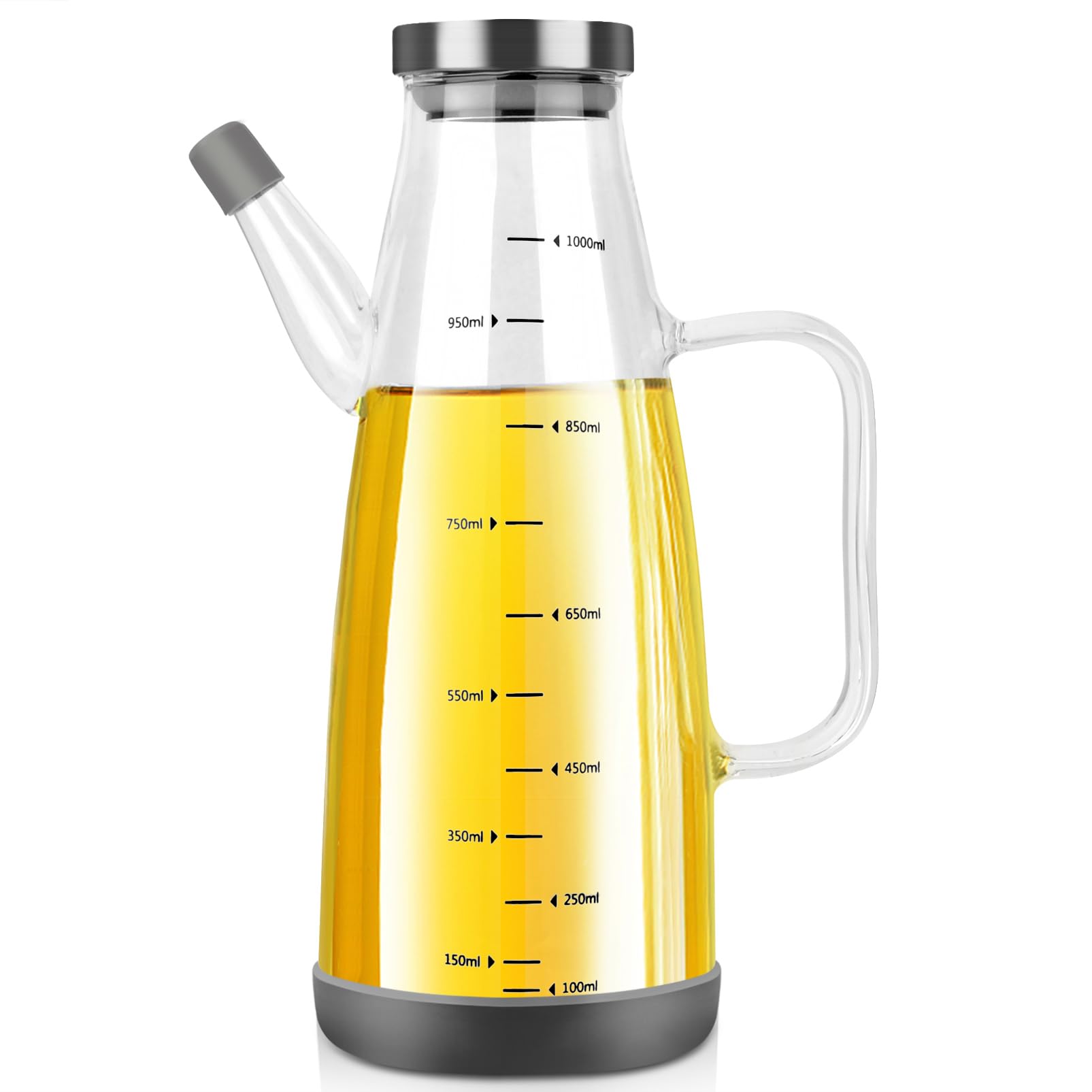 GUWINA Oil Dispenser Bottle, 1L Glass Olive Oil Vinegar Cooking Dispenser Bottle for Kitchen BBQ, Large Chilli Veg Bottle with Handle