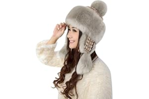ITODA Warmer Faux Fur Trapper Hat for Women, Furry Warm Mongolian Russian Skiing Winter Cold Windproof Earflap Outdoor Cap
