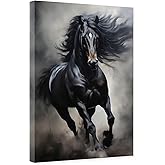 ARTZGX Horse Canvas Wall Art Black Running Horse Picture Print Animal Painting Poster for Living Room Decor Framed (12.00" x 18.00")