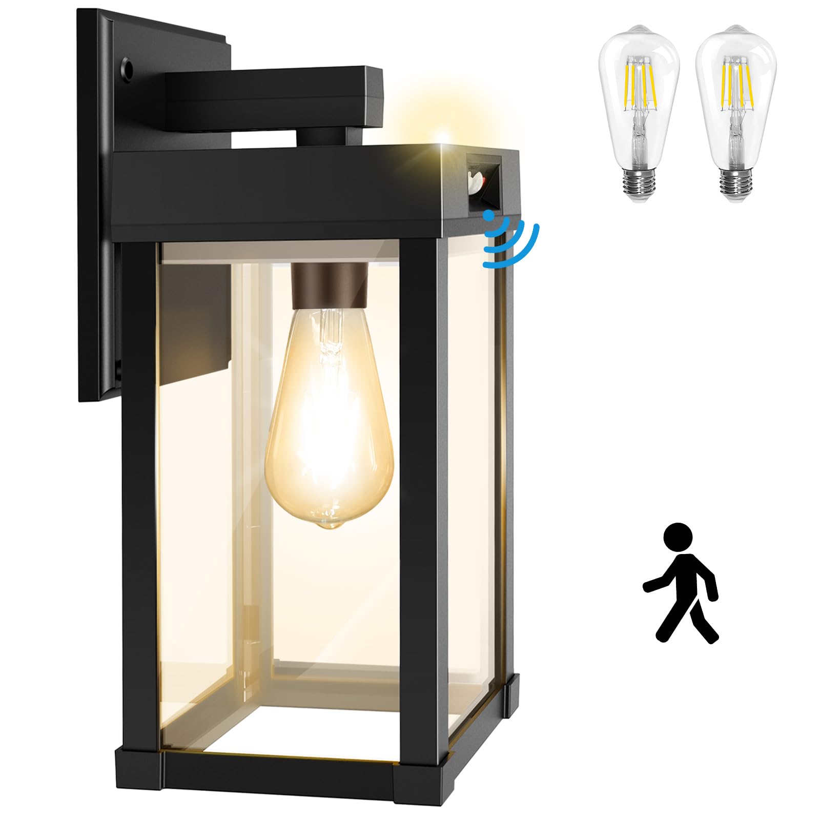 Photo 1 of Solar Wall Lights Outdoor with 3 Lighting Modes & Motion Sensor, Solar Porch Light with 2 Bulbs, Waterproof Outdoor Wall Sconce Lantern Light Fixture for Garage Porch Shed Barn Garden Yard Front Door
