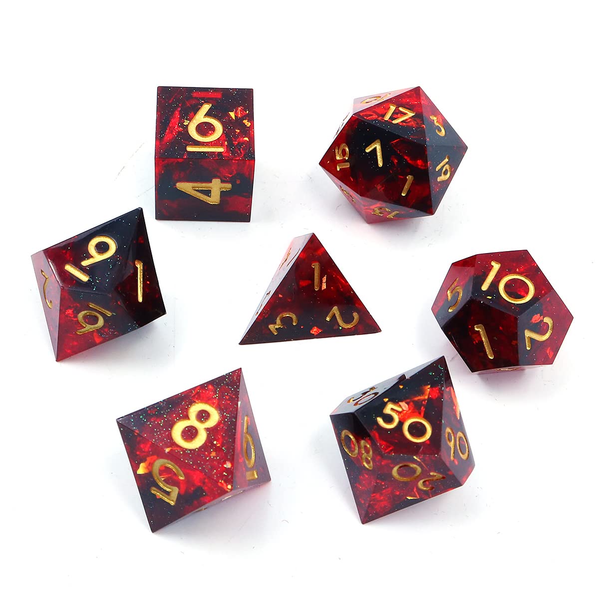 DollaTek Upscale Resin Transparent Dnd dice set Polyhedral Dice rpg dice dados rol D4 D6 D8 D10 D12 D20 Dice Set - Red