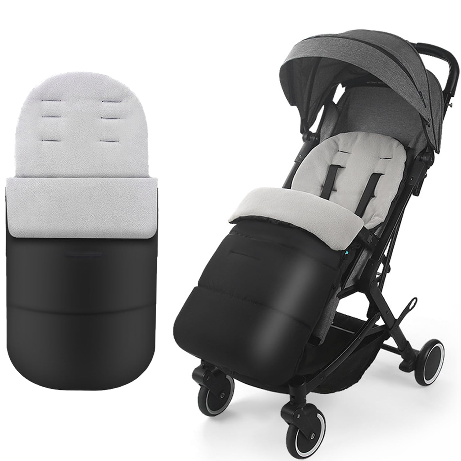 Universal Pram Footmuff 2 In 1 Detachable Pushchair Fleece Lined Foot Cover Waterproof Windproof Baby Stroller Footmuff Infant Toddler Buggy Winter Thick Warm Footmuff with Adjustable Side Zips