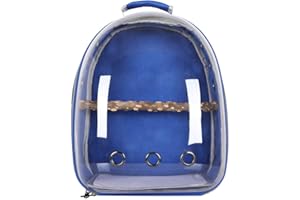 Pet Parrot Carrier Bird Travel Bag with Standing Perch, Space Capsule Transparent Backpack Breathable 360° Sightseeing (Blue)