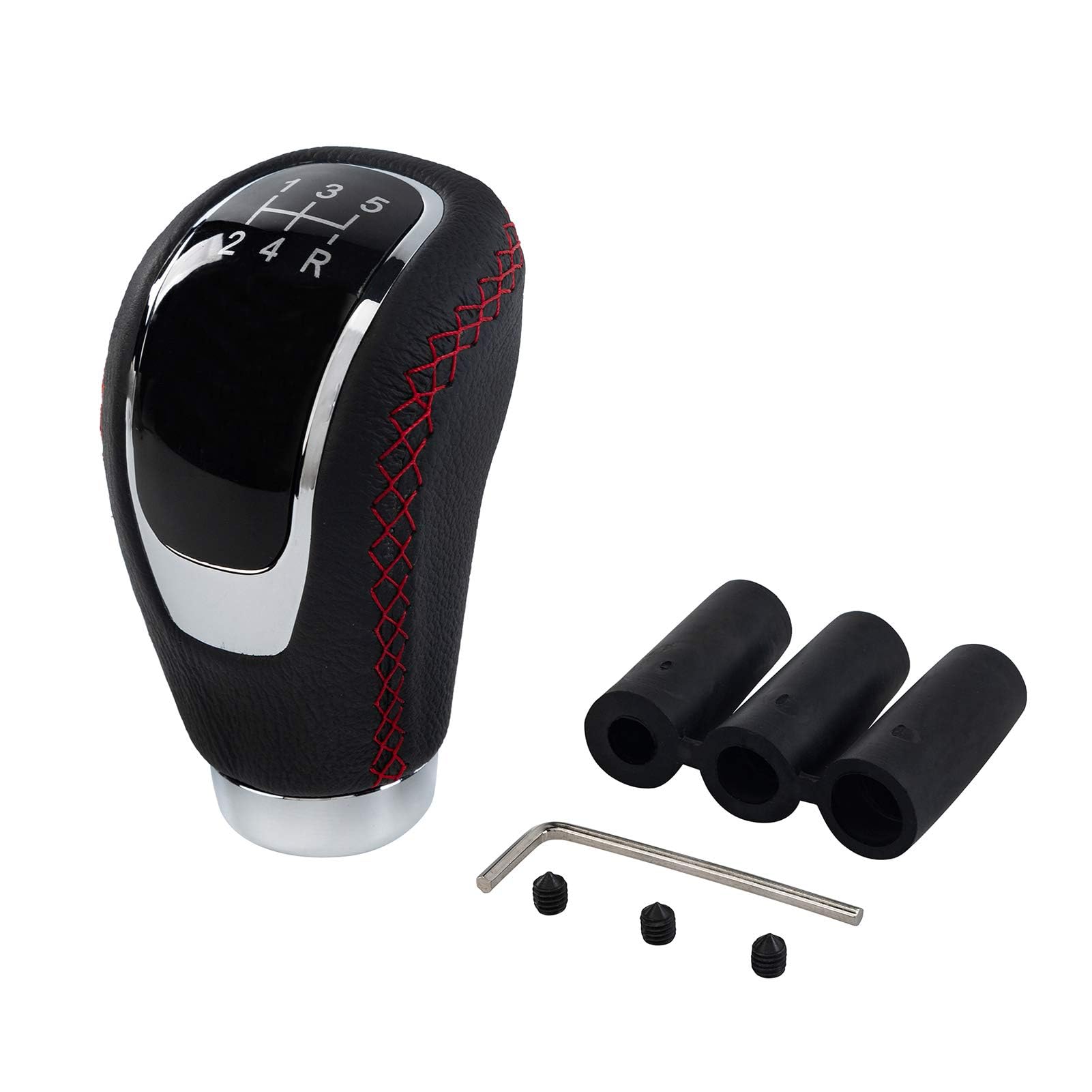 Possbay Universal Gear Shift Knob Manual Gear Shifter Stick Car Shifter Adapter with 3 Adapters 8mm 10mm 12mm for Cars Aluminum Alloy Leather (Black and Red)