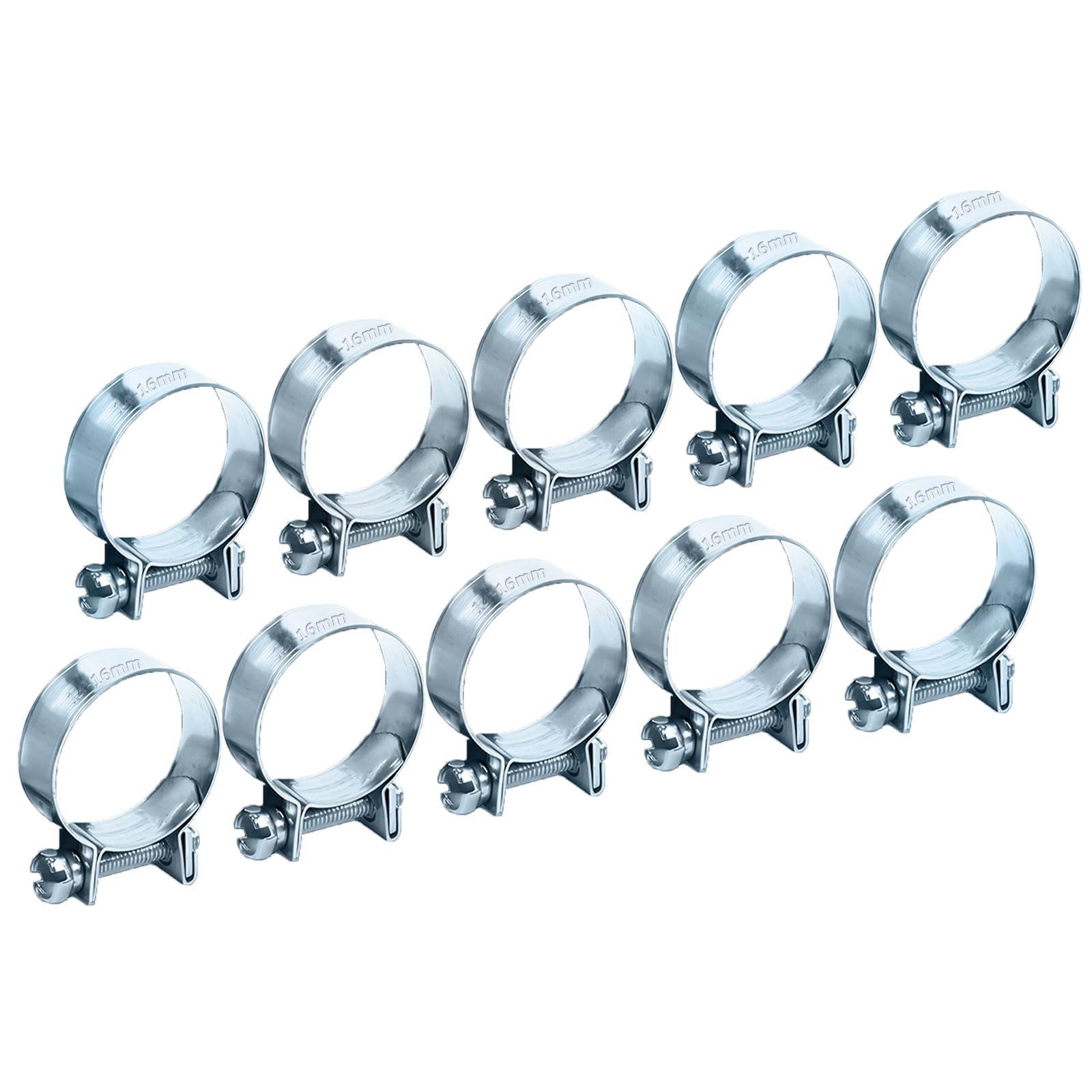 10Pcs Mini Fuel Line Pipe Hose Clamp Clips, T-Bolt Brake Hose Clamp, Fuel Injection Line Style, Heavy Duty Adjust Tube Clamps and Optional Size for Plumbing 14-16mm (Silver)