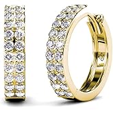 Cate & Chloe Alice 18k Gold-Plated 17mm Hoop Earrings with Round Cut Simulated Diamond Crystals, Classic Silver Hoops for Women, Gift for Her on Christmas, Birthday, and Anniversary