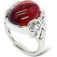 HUJUON Natural Carnelian Crystal Band Ring,Silver Wire Wrap Red Agate Gemstone Finger Ring Red Carnelian Stone Open Ring Jewelry for Women Men