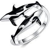 Shusukue Two Orca Ring for Women 925 Sterling Silver Killer Whale Ring Ocean Rings Summer Beach Jewelry Gifts for Her