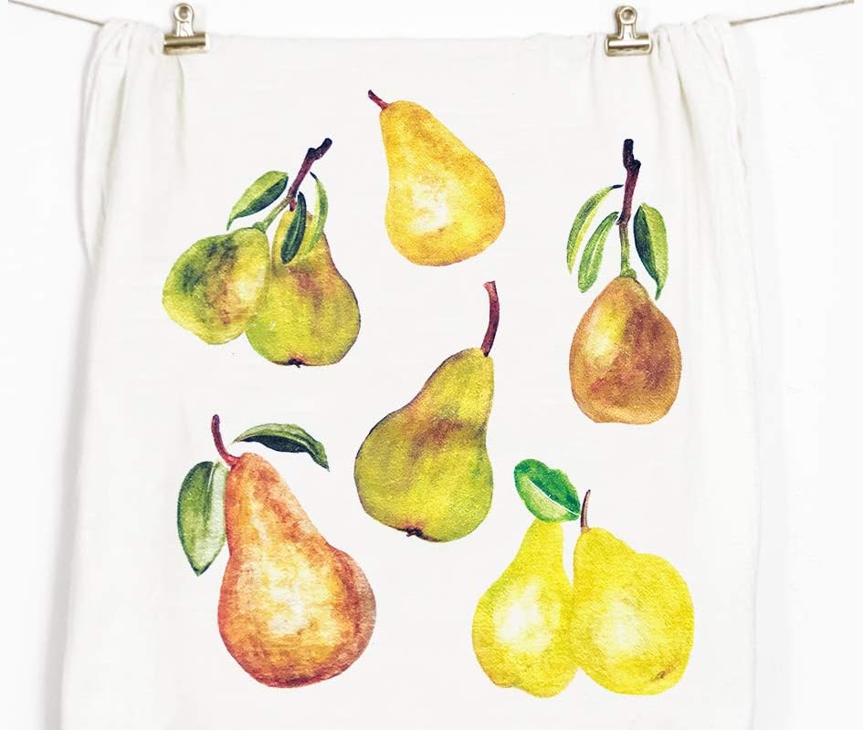 Honey Brush Design Kitchen Dish Towel 100% Cotton Flour Sack Tea Towel (Pear)